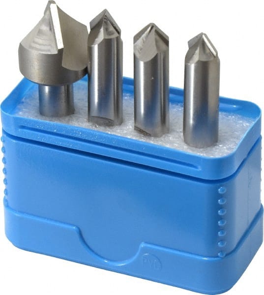 Hertel - 4 Piece 3/8 & 3/4" Cutter Head Diam, Cobalt Chamfer Mill Set - Caliber Tooling