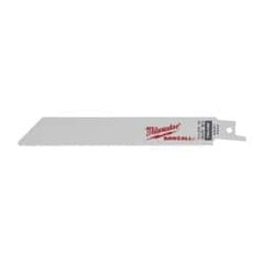 Milwaukee Tool - 6" Long, High Speed Steel Reciprocating Saw Blade - Straight Profile, 18 TPI, Toothed Edge, Tang Shank - Caliber Tooling