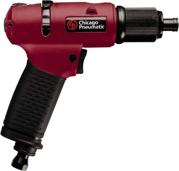 Chicago Pneumatic - 1/4" Bit Holder, 1,700 RPM, Pistol Grip Handle Air Screwdriver - 3/4 to 4.2 Ft/Lb Torque, 1/4" Inlet, 5.25 CFM - Caliber Tooling