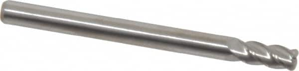 Accupro - 1/8", 4 Flute, Single End, Solid Carbide, 0.03" Corner Radius End Mill - 1-1/2" OAL, 40° Helix, Right Hand Flute, 1/4" LOC, Right Hand Cut - Caliber Tooling