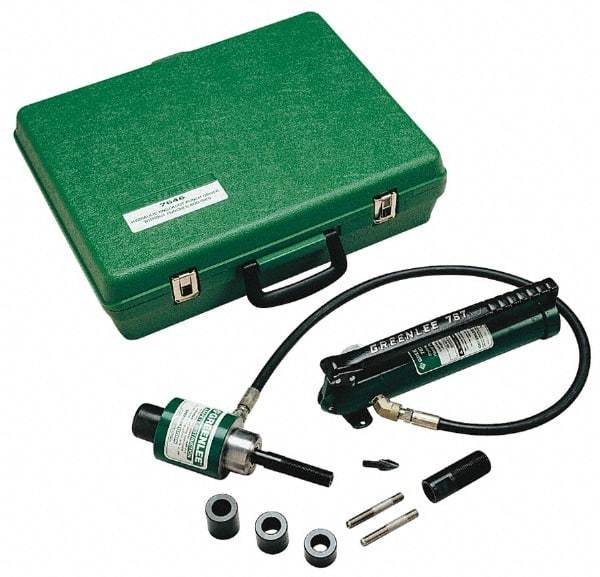 Greenlee - 9 Piece, 1/2 to 2" Punch Hole Diam, Hydraulic Knockout Set - Round Punch, 10 Gage Mild Steel - Caliber Tooling