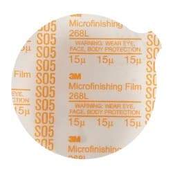 3M - 5" Diam, 15 Grit µ Aluminum Oxide Adhesive PSA Disc - Ultra Fine Grade, Orange, Polyester Backing, Flexible, Use with Random Orbital Sanders - Caliber Tooling