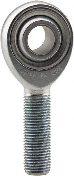 Made in USA - 3/16" ID, 5/8" Max OD, 2,855 Lb Max Static Cap, Plain Male Spherical Rod End - 10-32 LH, 3/4" Shank Length, Alloy Steel with Steel Raceway - Caliber Tooling
