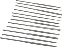 Grobet - 12 Piece Swiss Pattern File Set - 5-1/2" Long, 0 Coarseness, Set Includes Barrette, Crossing, Equalling, Half Round, Knife, Marking, Round, Round Edge Joint, Slitting, Square, Three Square, Warding - Caliber Tooling