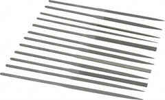 Grobet - 12 Piece Swiss Pattern File Set - 6-1/4" Long, 0 Coarseness, Set Includes Barrette, Crossing, Equalling, Half Round, Knife, Marking, Round, Round Edge Joint, Slitting, Square, Three Square, Warding - Caliber Tooling