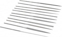 Grobet - 12 Piece Swiss Pattern File Set - 6-1/4" Long, 2 Coarseness, Set Includes Barrette, Crossing, Equalling, Half Round, Knife, Marking, Round, Round Edge Joint, Slitting, Square, Three Square, Warding - Caliber Tooling