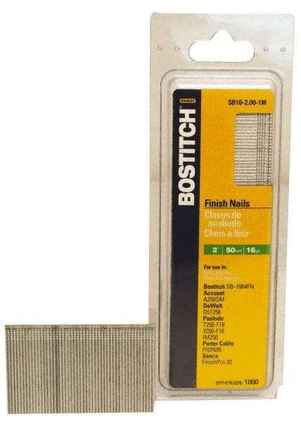 Stanley Bostitch - 16 Gauge 2" Long Finishing Nails for Power Nailers - Steel, Galvanized Finish, Straight Stick Collation, Chisel Point - Caliber Tooling