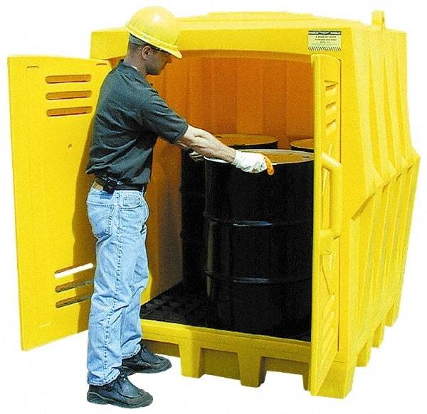 Eagle - 4 Drum, 66 Gal Sump Capacity, Storage Hut - 57-1/2" Long x 57-1/2" Wide x 72" High, Vertical Storage, Polyethylene - Caliber Tooling