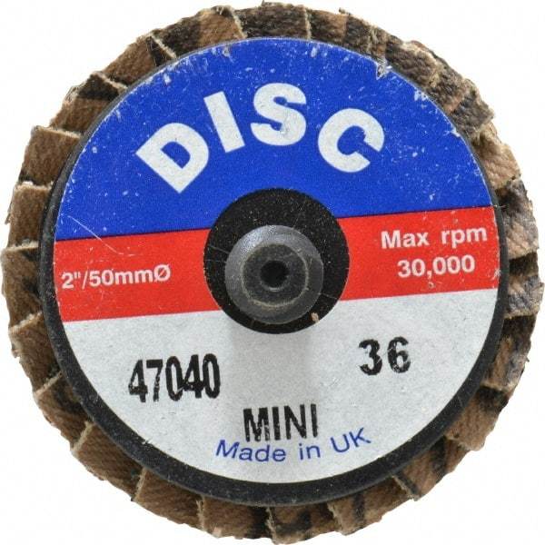 Garryson - 36 Grit, 2" Disc Diam, Type 27 Zirconia Alumina Flap Disc - 30,000 Max RPM, Nylon Backing, Quick Change Type R Attaching System, Coated - Caliber Tooling