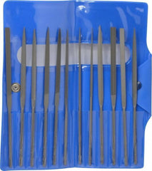 Nicholson - 12 Piece Swiss Pattern File Set - 5-1/2" Long, 2 Coarseness, Round Handle, Set Includes Barrette, Crossing, Equalling, Flat, Half Round, Knife, Round, Slitting, Square, Three Square - Caliber Tooling