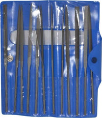 Nicholson - 12 Piece Swiss Pattern File Set - 6-1/4" Long, 0 Coarseness, Round Handle, Set Includes Barrette, Crossing, Equalling, Flat, Half Round, Knife, Round, Slitting, Square, Three Square - Caliber Tooling