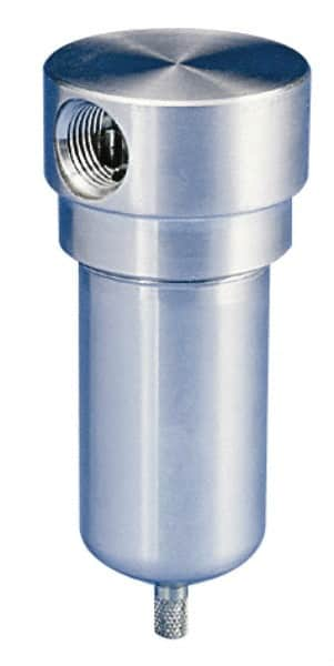 Parker - 1/2" Port, 5.56" High x 2.38" Wide, FRL Filter with Stainless Steel Bowl & Manual Drain - 45 SCFM, 300 Max psi, 180°F Max, 4 oz Bowl Capacity - Caliber Tooling