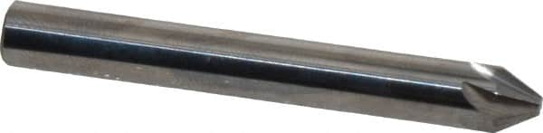 Made in USA - 1/4" Head Diam, 1/4" Shank Diam, 6 Flute 60° Solid Carbide Countersink - Bright Finish, 2" OAL, 0.078" Nose Diam, Single End, Straight Shank, Right Hand Cut - Caliber Tooling