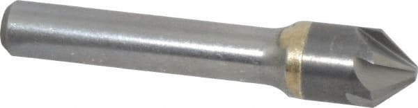 Made in USA - 1/2" Head Diam, 3/8" Shank Diam, 6 Flute 82° Solid Carbide Countersink - Bright Finish, 2-1/2" OAL, 0.109" Nose Diam, Single End, Straight Shank, Right Hand Cut - Caliber Tooling