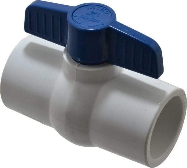 NIBCO - 1-1/4" Pipe, Standard Port, PVC Miniature Ball Valve - 1 Piece, Inline - One Way Flow, Solvent x Solvent Ends, Tee Handle, 150 WOG - Caliber Tooling