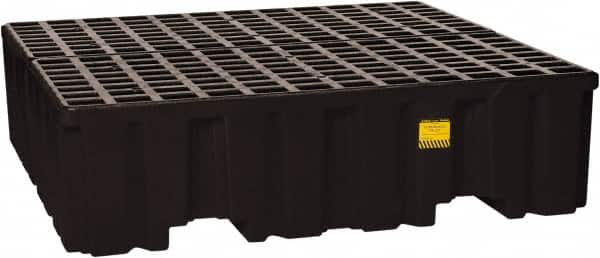 Eagle - 132 Gal Sump, 8,000 Lb Capacity, 4 Drum, Polyethylene Spill Deck or Pallet - 52-1/2" Long x 51-1/2" Wide x 13-3/4" High, Black, Liftable Fork, Drain Included, Vertical, 2 x 2 Drum Configuration - Caliber Tooling