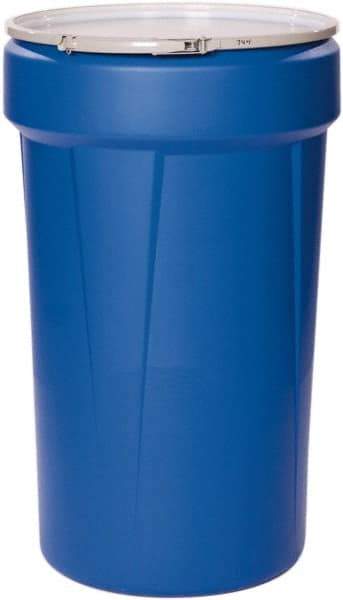 Eagle - 55 Gallon Blue Tapered Cylinder Polyethylene Open Head Drum - 39-1/8" High x 23-3/4" Diam - Caliber Tooling