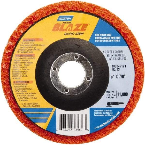 Norton - 5" Extra Coarse Grade Aluminum Oxide Deburring Disc - 7/8" Center Hole, Arbor Connection - Caliber Tooling