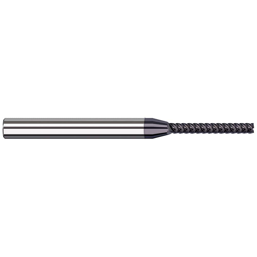 Square End Mill: 1/32'' Dia, 1/4'' LOC, 1/8'' Shank Dia, 2-1/2'' OAL, 5 Flutes, Solid Carbide Single End, AlTiN Finish, 47 ° Variable Helix, RH Cut, RH Flute