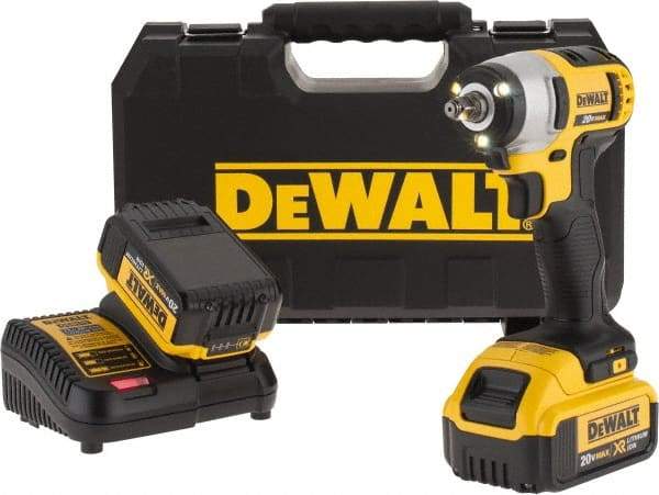 DeWALT - 3/8" Drive 20 Volt Mid-Handle Cordless Impact Wrench & Ratchet - 2,300 RPM, 0 to 2,700 BPM, 130 Ft/Lb Torque, 2 Lithium-Ion Batteries Included - Caliber Tooling