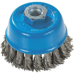 WALTER Surface Technologies - 3" Diam, 5/8-11 Threaded Arbor, Stainless Steel Fill Cup Brush - 0.015 Wire Diam, 12,000 Max RPM - Caliber Tooling