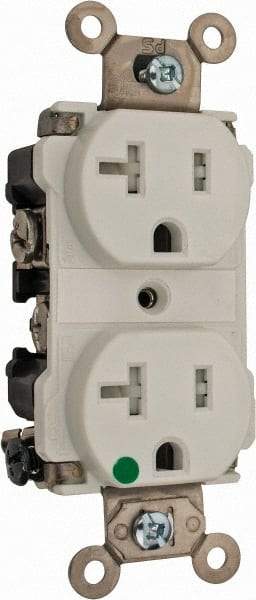 Cooper Wiring Devices - 125 VAC, 20 Amp, 5-20R NEMA Configuration, White, Hospital Grade, Self Grounding Duplex Receptacle - 1 Phase, 2 Poles, 3 Wire, Flush Mount, Chemical, Impact and Tamper Resistant - Caliber Tooling