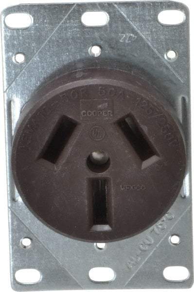 Cooper Wiring Devices - 125/250 VAC, 50 Amp, 10-50R NEMA Configuration, Brown, Specification Grade, Ungrounded Single Receptacle - 1 Phase, 3 Poles, 3 Wire, Flush Mount, Corrosion Resistant - Caliber Tooling