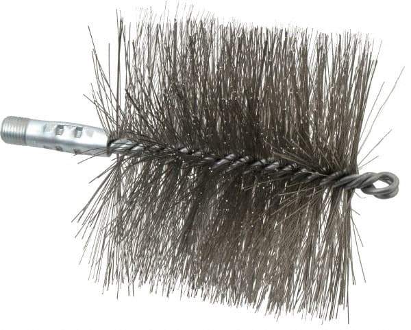 Schaefer Brush - 4-1/2" Brush Length, 5" Diam, Double Stem, Double Spiral Tube Brush - 7-1/4" Long, Stainless Steel, 1/4" NPSM Male Connection - Caliber Tooling