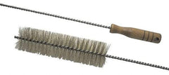 Schaefer Brush - 2-1/8" Diam, 7" Bristle Length, Boiler & Furnace Crimped Brass Brush - Standard Wood Handle, 48" OAL - Caliber Tooling