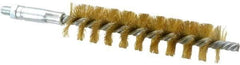 Schaefer Brush - 4" Brush Length, 15/16" Diam, Double Stem, Single Spiral Tube Brush - 6-1/4" Long, Brass, 1/4-28 Male Connection - Caliber Tooling