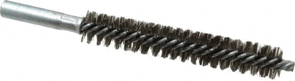 Schaefer Brush - 4" Brush Length, 11/16" Diam, Double Stem, Double Spiral Tube Brush - 6" Long, Stainless Steel, 12-24 Female Connection - Caliber Tooling