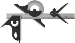 SPI - 4 Piece, 24" Combination Square Set - 1/100, 1/32, 1/50 & 1/64" (16R) Graduation, Hardened Steel Blade, Cast Iron Center, Protractor & Square Head - Caliber Tooling