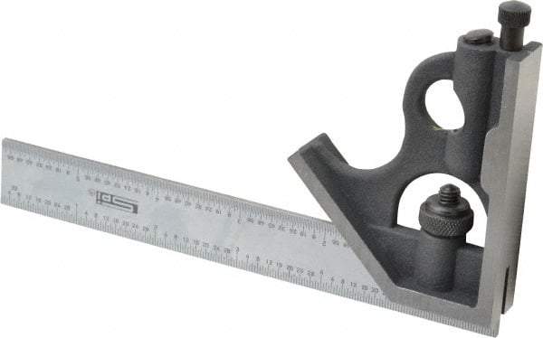 SPI - 2 Piece, 6" Combination Square Set - 1/32 & 1/64" (English/Metric) Graduation, Hardened Steel Blade, Cast Iron Square Head - Caliber Tooling