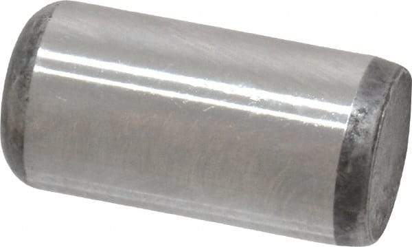 Made in USA - 3/8" Diam x 3/4" Pin Length Grade 8 Alloy Steel Standard Dowel Pin - Bright Finish, C 47-58 & C 60 (Surface) Hardness, 16,550 Lb (Single Shear), 33,100 Lb (Double Shear) Breaking Strength, 1 Beveled & 1 Rounded End - Caliber Tooling