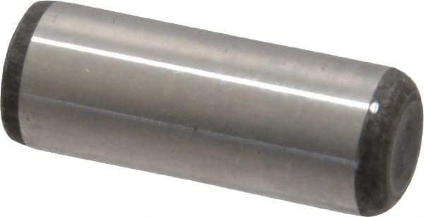 Made in USA - 3/8" Diam x 1" Pin Length Grade 8 Alloy Steel Standard Dowel Pin - Bright Finish, C 47-58 & C 60 (Surface) Hardness, 16,550 Lb (Single Shear), 33,100 Lb (Double Shear) Breaking Strength, 1 Beveled & 1 Rounded End - Caliber Tooling