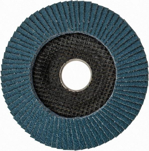 DeWALT - 60 Grit, 4-1/2" Disc Diam, 7/8" Center Hole, Type 29 Zirconia Alumina Flap Disc - 13,300 Max RPM, Poly Cotton Backing, Arbor Attaching System, Coated - Caliber Tooling