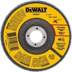 DeWALT - 80 Grit, 4" Disc Diam, 5/8" Center Hole, Type 29 Zirconia Alumina Flap Disc - 15,200 Max RPM, Poly Cotton Backing, Arbor Attaching System, Coated - Caliber Tooling