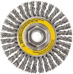 DeWALT - 6-1/2" OD, 5/8-11 Arbor Hole, Stringer Bead Stainless Steel Wheel Brush - 3/8" Face Width, 7/8" Trim Length, 0.02" Filament Diam, 9,000 RPM - Caliber Tooling