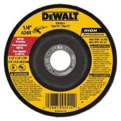 DeWALT - 24 Grit, 4-1/2" Wheel Diam, 1/4" Wheel Thickness, 7/8" Arbor Hole, Type 27 Depressed Center Wheel - Aluminum Oxide, Diamond Matrix Bond, 13,300 Max RPM, Compatible with Angle Grinder - Caliber Tooling