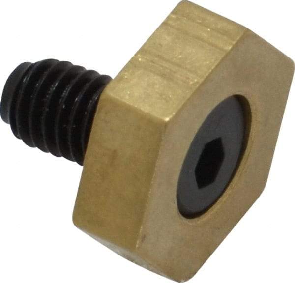 Mitee-Bite - 1/2" Brass Hex, 10-32 Stud Thread, Symmetrical Hex Clamp - 0.16" Hex Height, 350 Lb Holding Force, Hardened Steel Stud, 11/32" Long Thread, 2.5 Ft/Lb Torque, 10 Clamps - Caliber Tooling