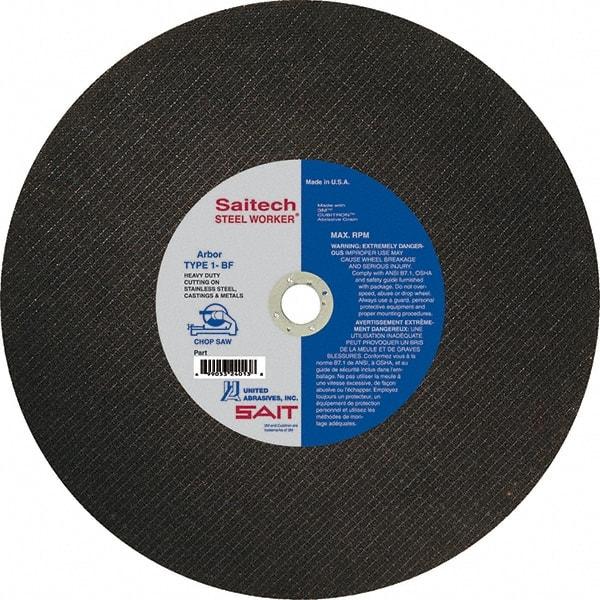 Sait - 14" Ceramic Cutoff Wheel - 3/32" Thick, 1" Arbor, 4,400 Max RPM, Use with Chop Saws - Caliber Tooling