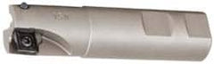 Iscar - 1" Cut Diam, 0.56" Max Depth of Cut, 1" Shank Diam, 4" OAL, Indexable Square Shoulder End Mill - AD..1505.., HM90 AD..1505 Inserts, Weldon Shank, 90° Lead Angle, Series Heli2000 - Caliber Tooling