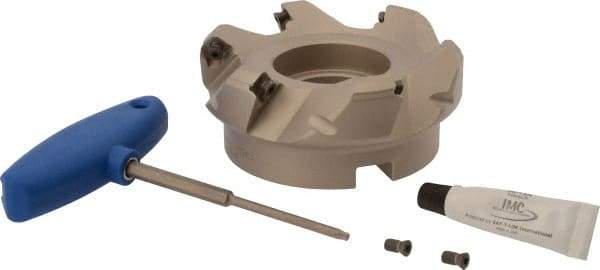 Iscar - 4" Cut Diam, 1-1/2" Arbor Hole, 0.26" Max Depth of Cut, 45° Indexable Chamfer & Angle Face Mill - 6 Inserts, SEK/MT 12... Insert, Right Hand Cut, 6 Flutes, Series F45ST - Caliber Tooling