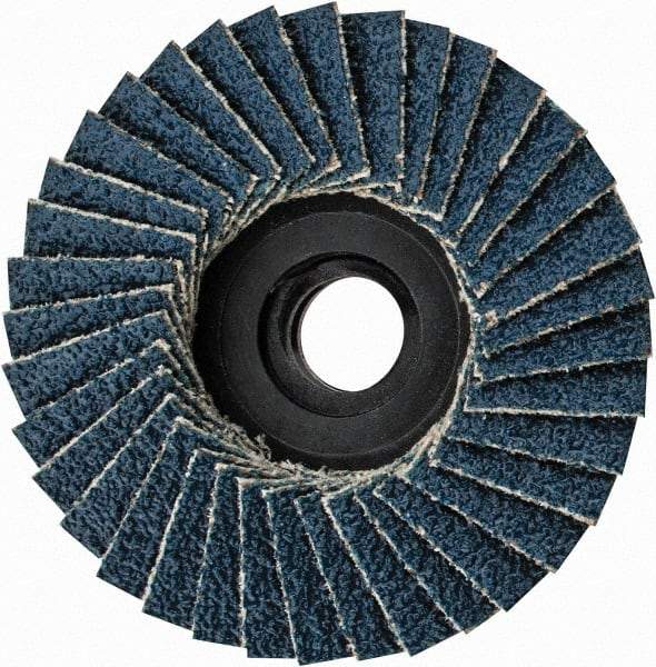 Weiler - 60 Grit, 2" Disc Diam, Type 27 Zirconia Alumina Flap Disc - 30,000 Max RPM, Plastic Backing, Quick Change Type S Attaching System, Coated - Caliber Tooling