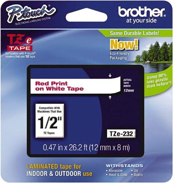 Brother - 1/2" Wide x 314.4" Long, White Plastic/Paper Tape Cassette - For Label Maker - Caliber Tooling