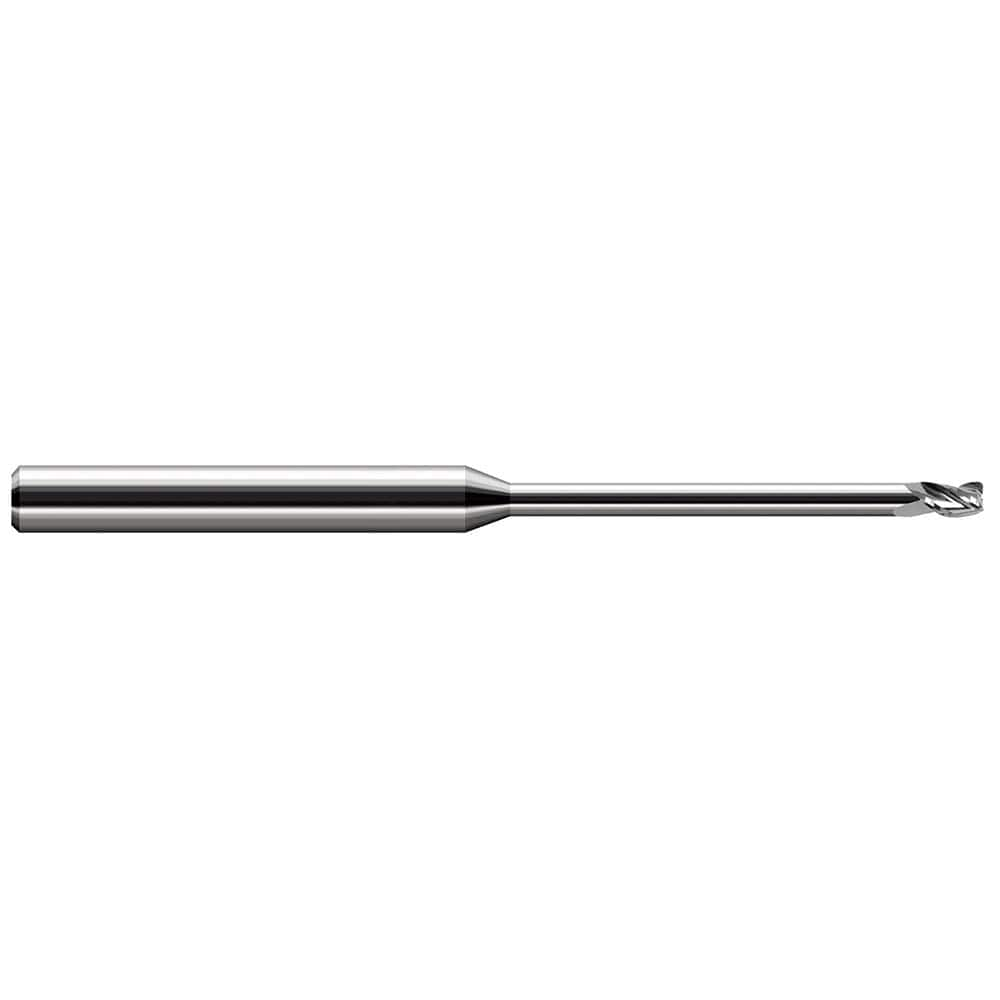 Corner Radius End Mill: 3/16″ Dia, 9/32″ LOC, 1/64″ Radius, 3 Flutes, Solid Carbide 4″ OAL, 3/16″ Shank Dia, 30 ° Helix, Bright/Uncoated, Corner Radius End