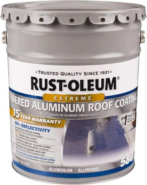 Rust-Oleum - 5 Gal Pail Aluminum Fibered Aluminum Roof Coating - 50 Sq Ft/Gal Coverage, 397 g/L VOC Content, Mildew Resistant, Long Term Durability & Weather Resistance - Caliber Tooling