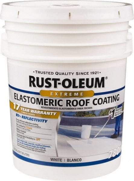 Rust-Oleum - 5 Gal Pail White Elastomeric Roof Coating - 65 Sq Ft/Gal Coverage, Mildew Resistant, Long Term Durability & Weather Resistance - Caliber Tooling