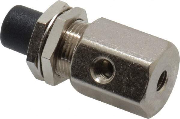 Specialty Mfr - 10-32 Non Exhaust Push Button Valve - 0.1 CV Rate, 150 Max psi, Normally Closed Actuator - Caliber Tooling