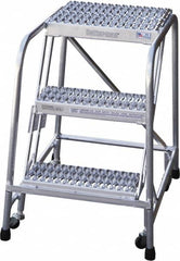 Cotterman - 30" 3 Step Rolling Warehouse Ladder - Rolling Safety Ladder, 350 Lb Capacity, 30" Platform Height, 30" Base Width x 29" Base Depth, Serrated - Caliber Tooling